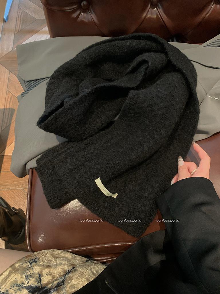 High quality~ blended knitted twist solid color thickened soft waxy scarf women's autumn and winter versatile couple scarf