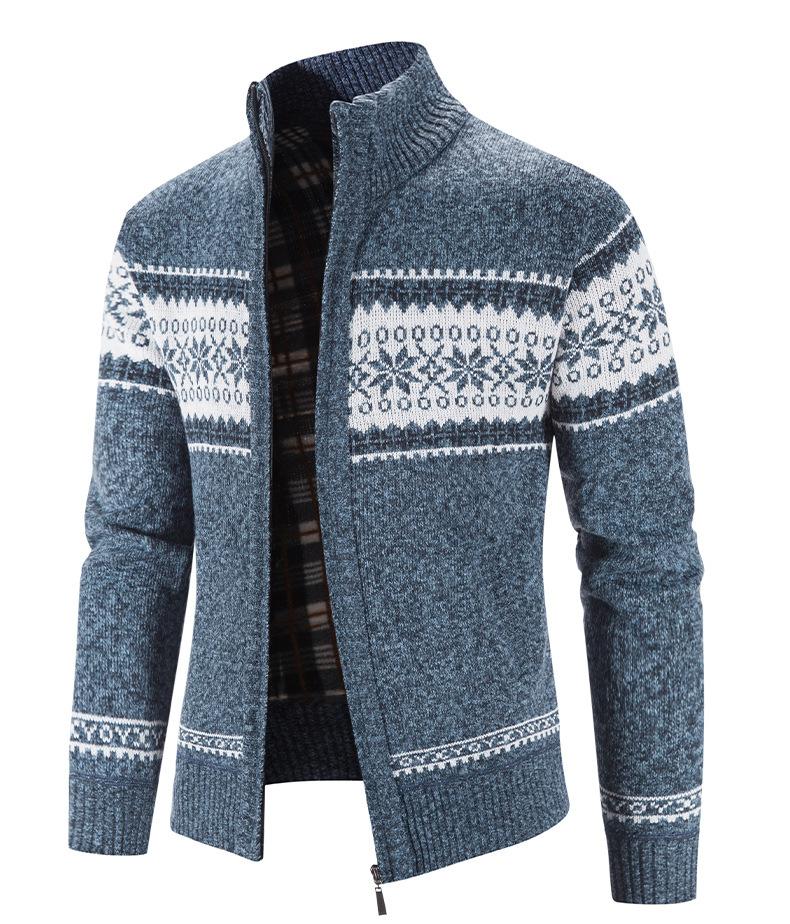 Stylish Men's Zip-Up Sweaters Warm Thick Knitwear with Color Blocking and Casual Design for Autumn and Winter