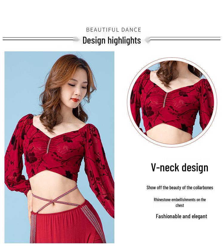 Haut de Danse du Ventre Plissé à Col Carré Français Huayu pour Femmes