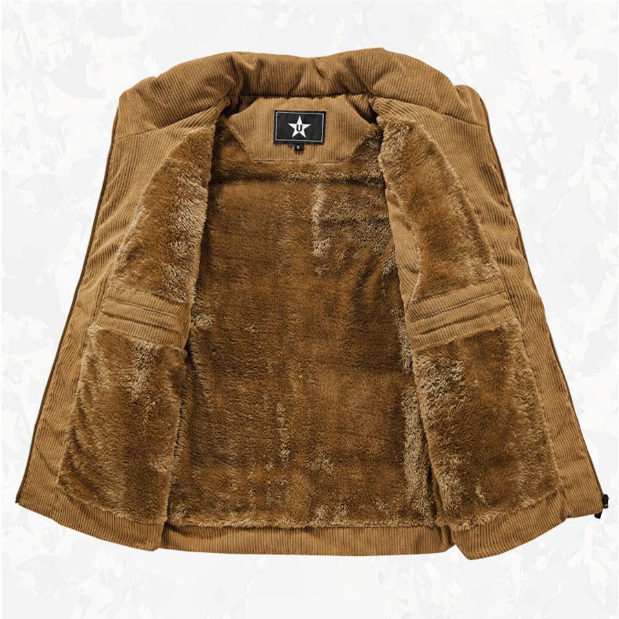 Winter Men's Corduroy Vest Plus Velvet Cotton Padded Warm Jacket Sleeveless Coat Stand Collar Waistcoat Outerwear Oversize
