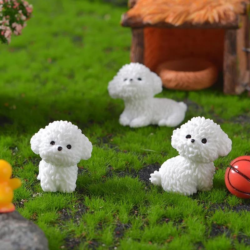 Mini Cute Bichon Frise Dog Figurines Miniature Craft Fairy Garden Diy Kids Bedroom Living Room Car Ornament Home Desk Decoration