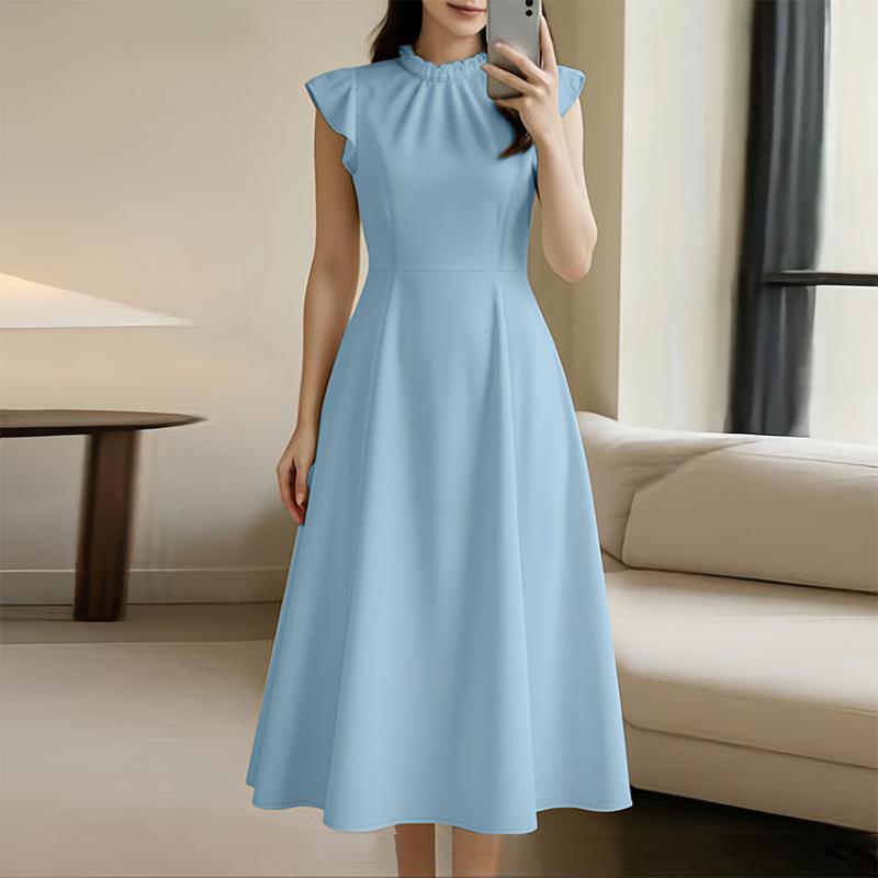 ZANZEA Women Stand Collar Summer Casual Short Sleeve Dress