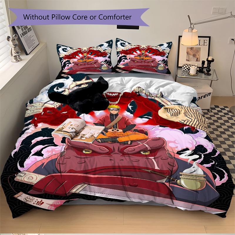 3pcs Uzumaki Naruto Bedding Set, Including 1 Quilt Cover and 2 Pillow Shams, Without Filling, Soft and Comfortable Home Bedroom Fabric, Fash
