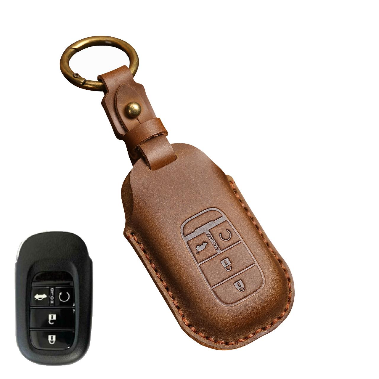 

Сделано вручную для Honda Remote Car Key Case Fob Cover для Honda Для Civic Для CRV Для Pilot 2022 2023 Износостойкий 4 key brown