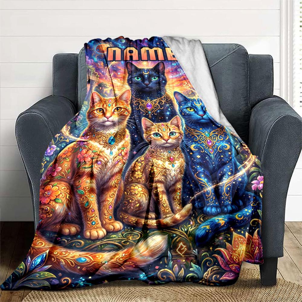 Magical Cats Cosmic Fantasy Home Customize Your Name Blankets Soft Cozy Lightweight Allseason Multiuse Throw Perfect For Couch Office Bed Living Room