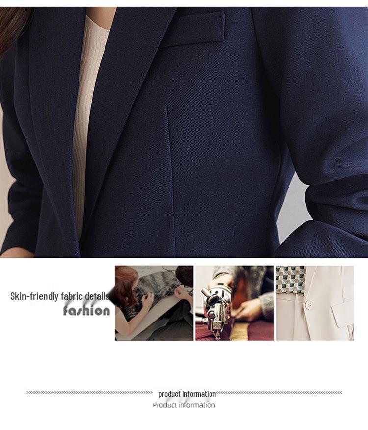 Set Costum Blazer Albastru Profesional pentru Femei pentru Primăvară și Toamnă - Ținută Elegantă pentru Interviu și Muncă