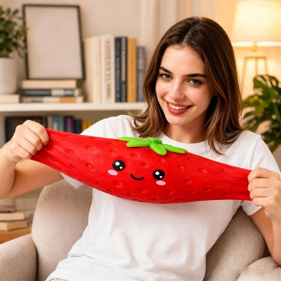 Portable Stress Reliever Cartoon Strawberry Relief Toy Giant Squeeze Fake Safe Toy Fruit Sensory Fidget for Home Office School Adult