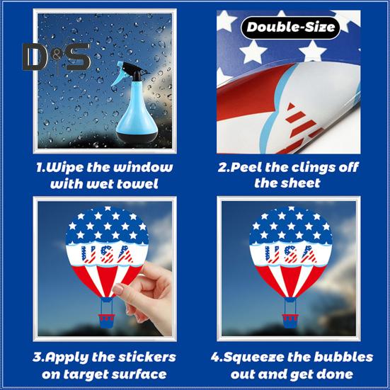 9Pcs Independence Day Stickers Double-Sided Design Stars Stripes Elements Easy To Use July 4 Patriotic Window Decoration