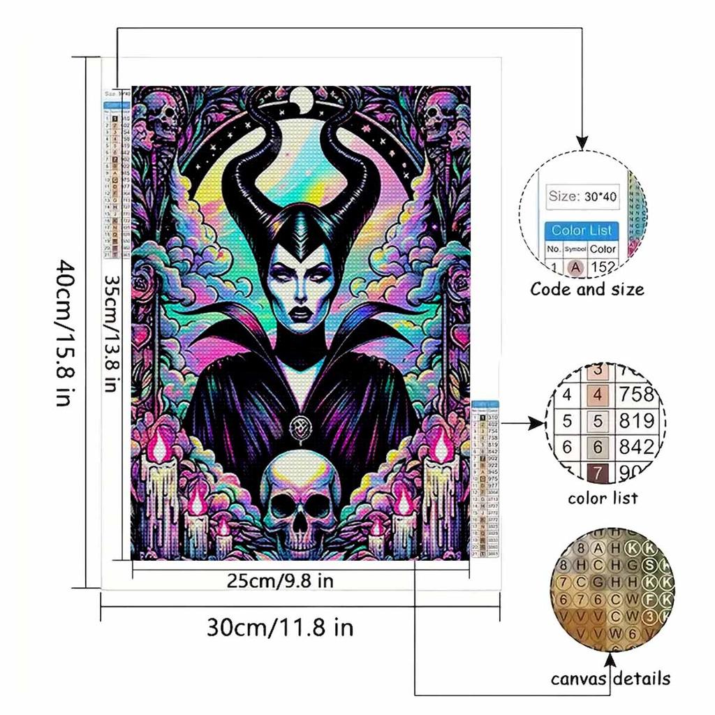 Full Round Diamond Painting Evil Witch Princess Art Rhinestone Picture Mosaic DIY 5D Cross Stitch Embroidery Home Decoration