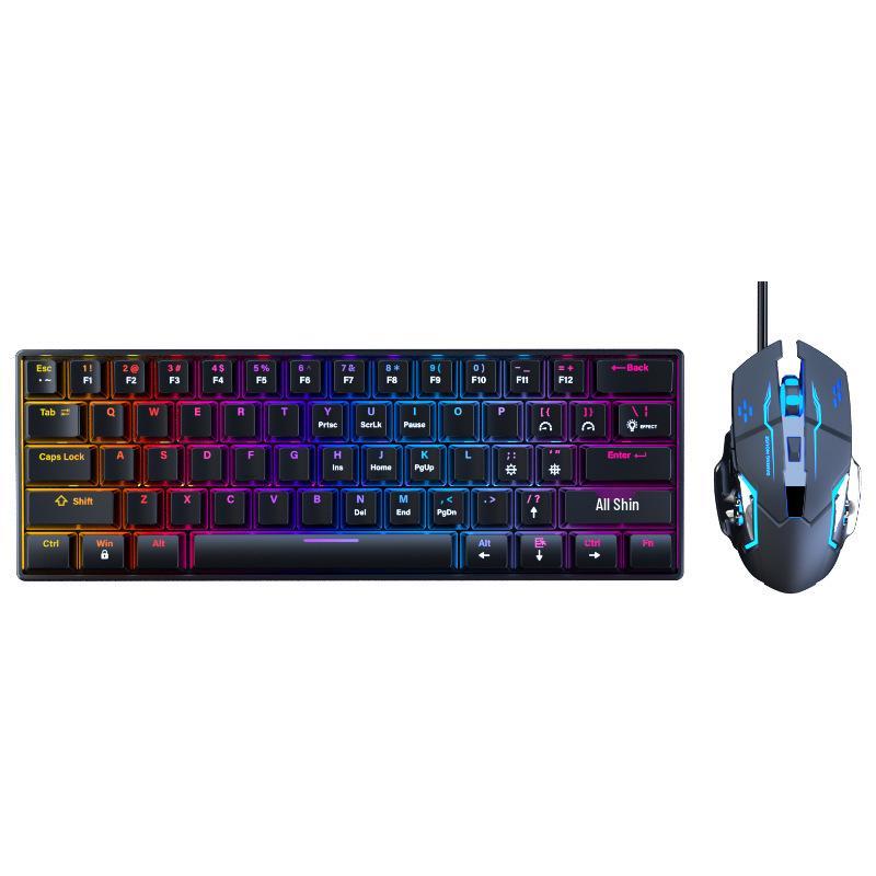 Wired Mechanical Keyboard and Mouse Set with Blue Switches for Gaming and Office