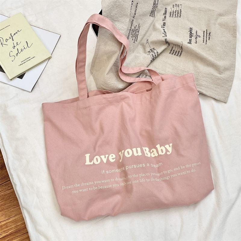 Letter Printed Canvas Bag Niche Large Capacity Commuter Shoulder Tote Bag Portable Shopping Shoulder