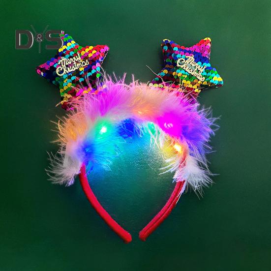 Women Girl Hair Hoop LED Christmas Reindeer Santa Claus Decor Headband Cartoon Style Cosplay Headband Photography Props