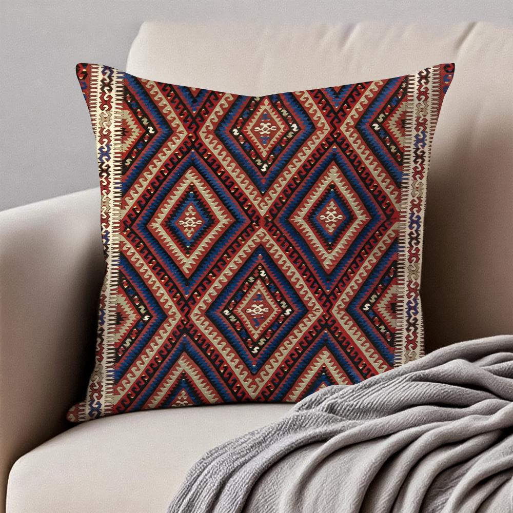 Vintage Navaho Turkish Kilim Pattern Art Cushion Cover Pillowcase Antidustmite Invisible Zipper Short Plush Sofa Cushion