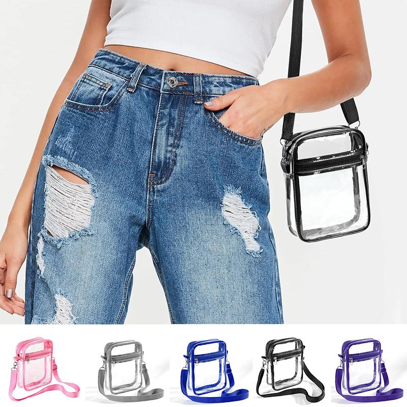 Women Shoulder Bag Pvc Transparent Waterproof Phone Purse Simple Crossbody Bag With Front Pocket Casual Handbag Beach Bag