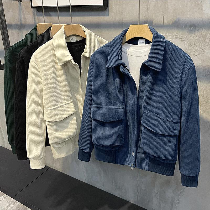 Mens Spring and Autumn Clothing Tops Korean Version Corduroy Jackets for Men