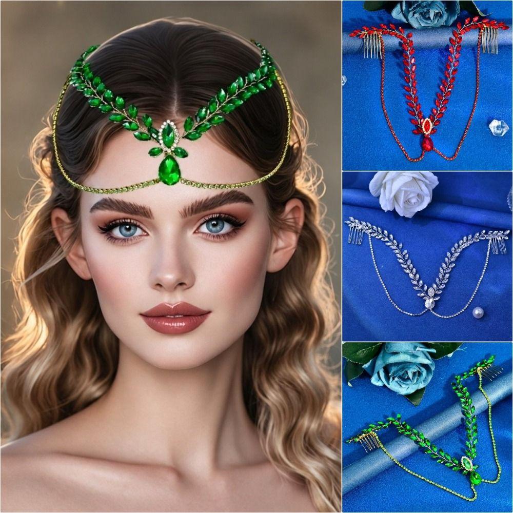 Shining Bride Forehead Head Chain Solid Color Hair Comb Exquisite Women's Headwear  Party