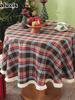 Christmas Plaid Striped Tassel Tablecloth Classic Red Green American Vintage Luxury Party Decoration