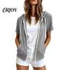 Sudadera Ligera con Capucha para Mujer, Manga Corta, Cremallera, Sudadera Casual con Cordón para Verano, Chaqueta con Capucha y Bolsillos, Suave para Verano