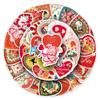 50pcs Retro Valentine's Day Cartoon Decorative Stickers for Refrigerator, Desktop, Earphones, and Guitar - No Cutting Required