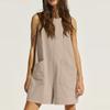 Women European American Style Sleeveless Big Pocket Casual Loose Suspender Cropped Jumpsuit