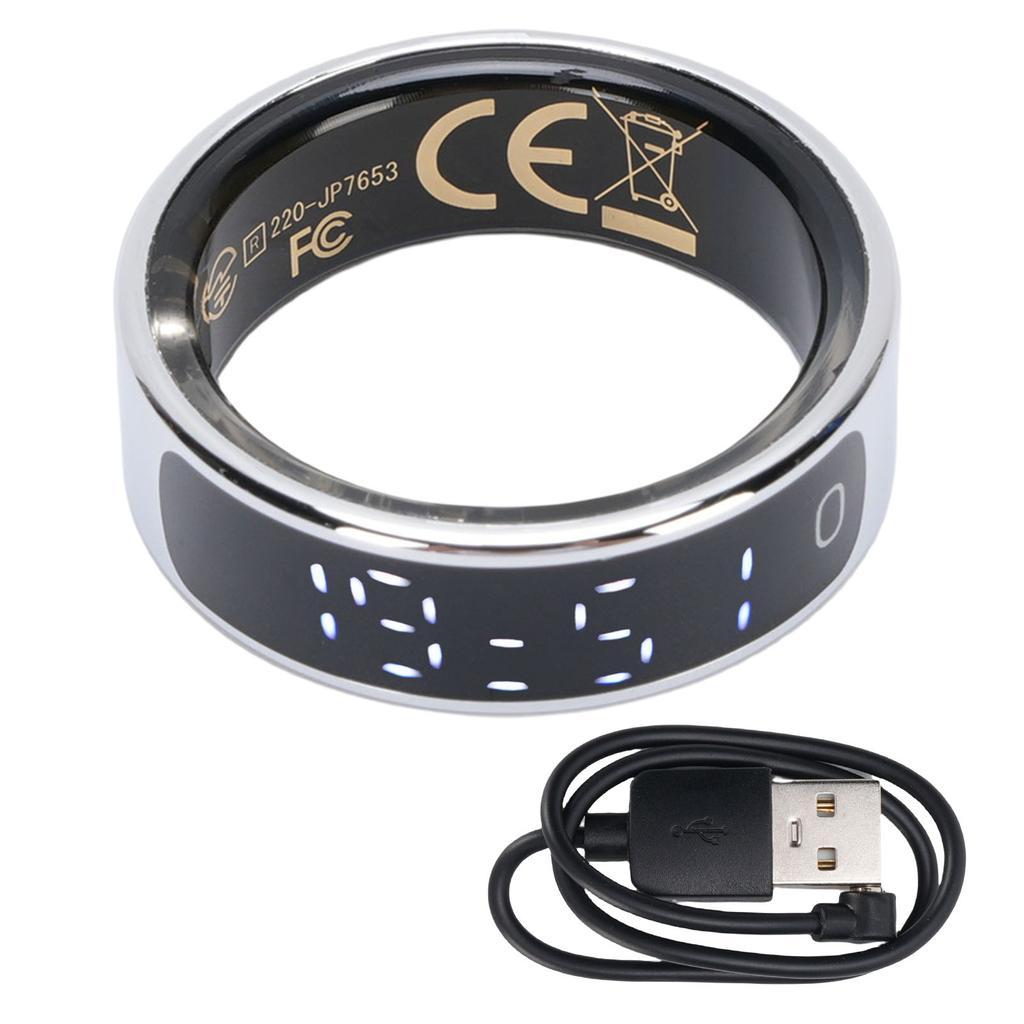 Smart Ring with Display Screen Gesture Control Fitness Ring Step Counter Multiple Sports Modes Silver Size 8 (18.2mm