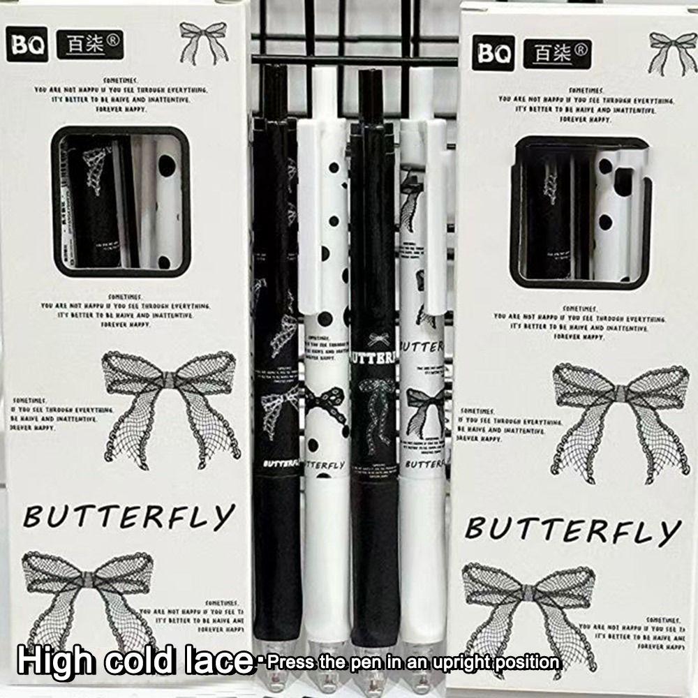 4PCS/Set Cute Bow Gel Pen Soft Grip Ballpoint Pen New Black Pen  Writing Tool