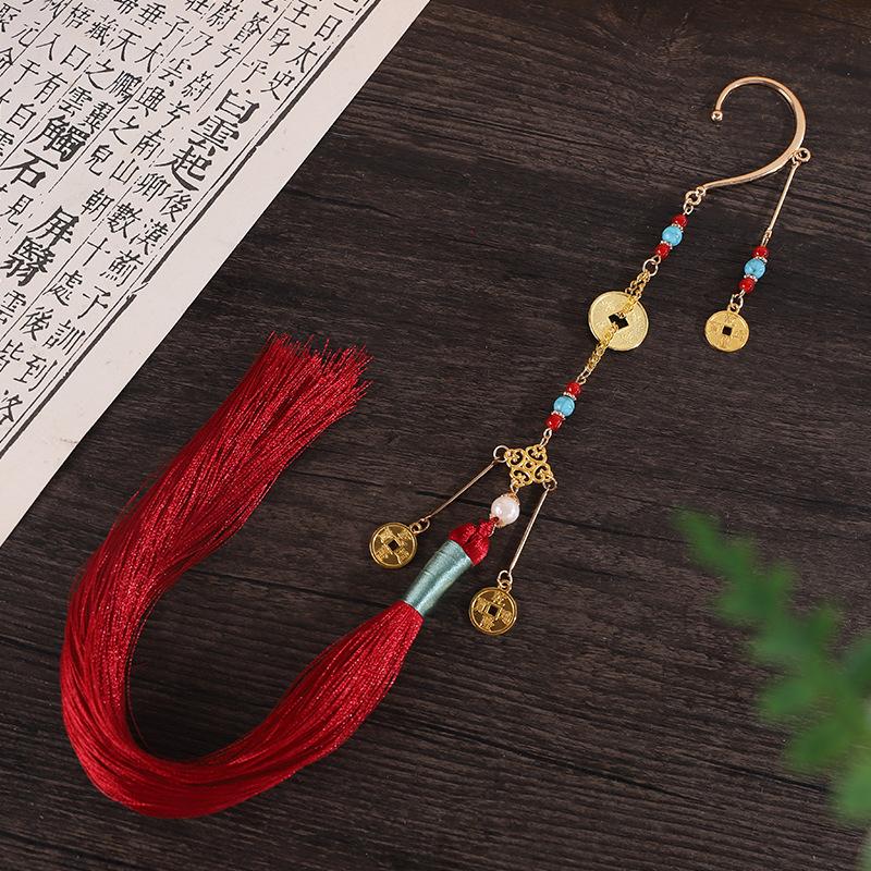 1pair Ancient Style Coin Ear Cuff with Tassel, Mountain Ghost Coin Ear Jewelry, Hanfu Matching Vintage Ornaments for Men and Women