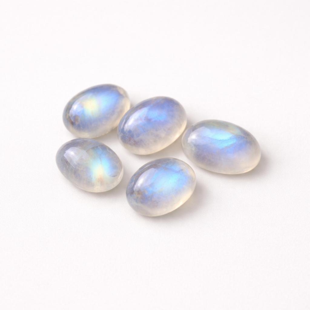 Regenbogen-Mondstein-Edelsteine, Oval geschliffene Mondstein-Cabochons, Natürliche blaue Flash-Halbedelsteine