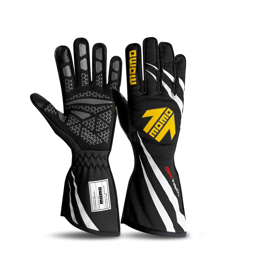 MOMO CORSA PRO Racing FIA Size 10 Gloves, 8856-2018 Approved, Black, (L)