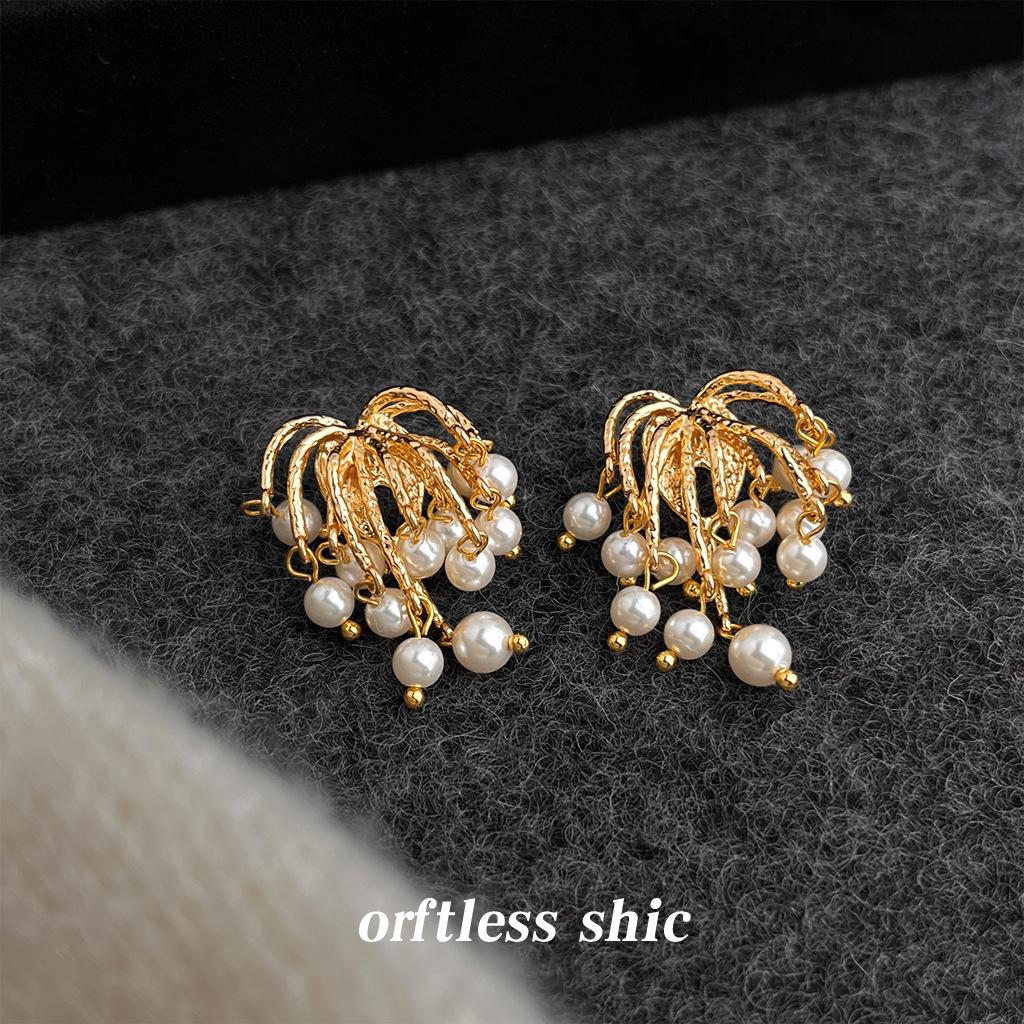 French retro long fringed fireworks pearl earrings 925 silver needle new earrings, earrings