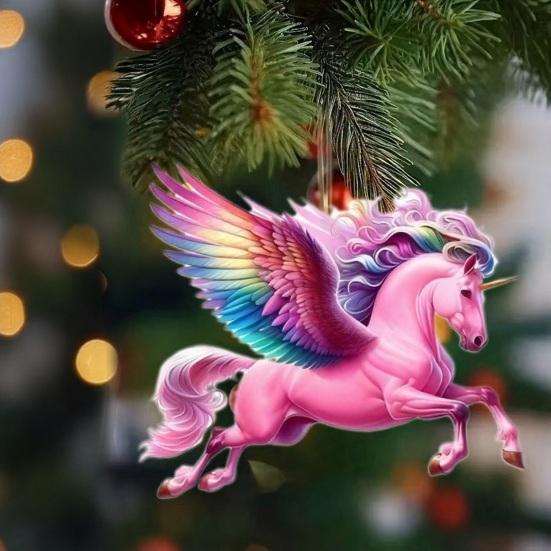 Yousheng Pferdeornament Acryl 2D Flach Realistisches Pferd Hängeanhänger mit Lanyard Weihnachtsbaum Feiertag Heimdekoration