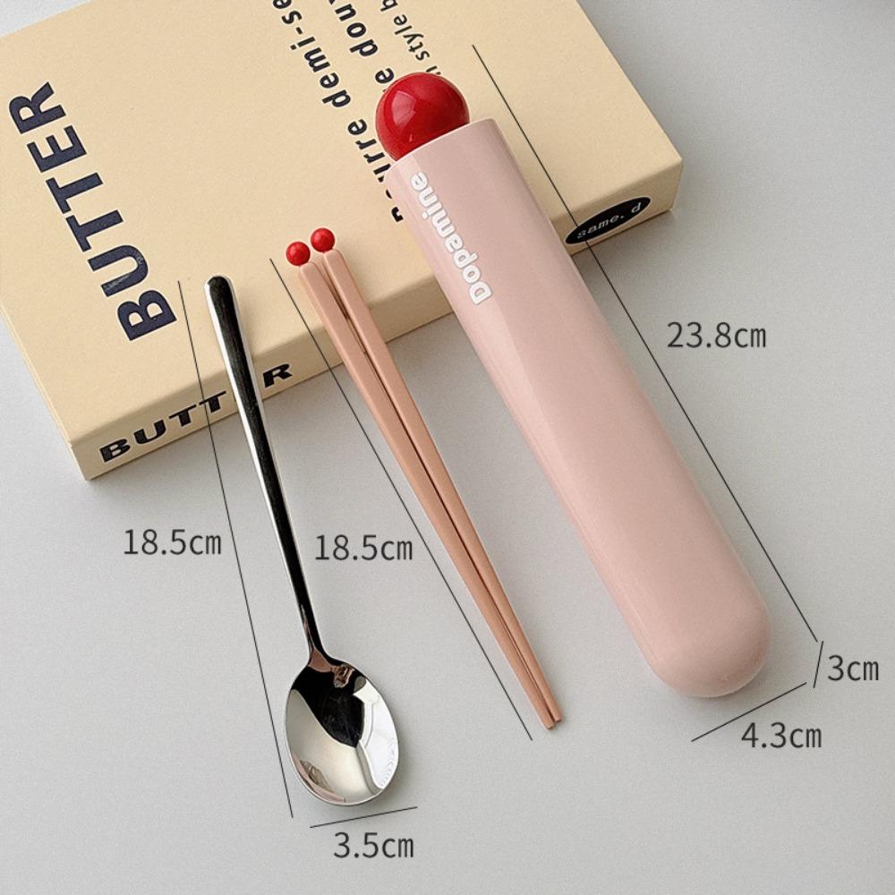 Creative Dopamine Style Cutlery Set Colorful with Storage Box Flatware Kit Stainless Steel Chopstick Spoon Picnics Camping