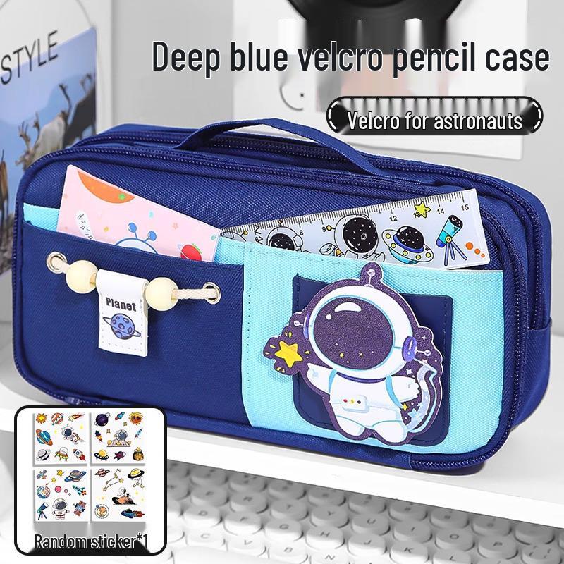 Send Astronaut Velcro! Boys' Black Dirt-Resistant Pencil Case, Hand-Carry, Large Capacity, New 2025 Style.