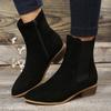 2026 Winter New Large Size Women's Shoes Medium Tube Suede Pointed Side Zipper Thick Heel Ankle Short Boots Women