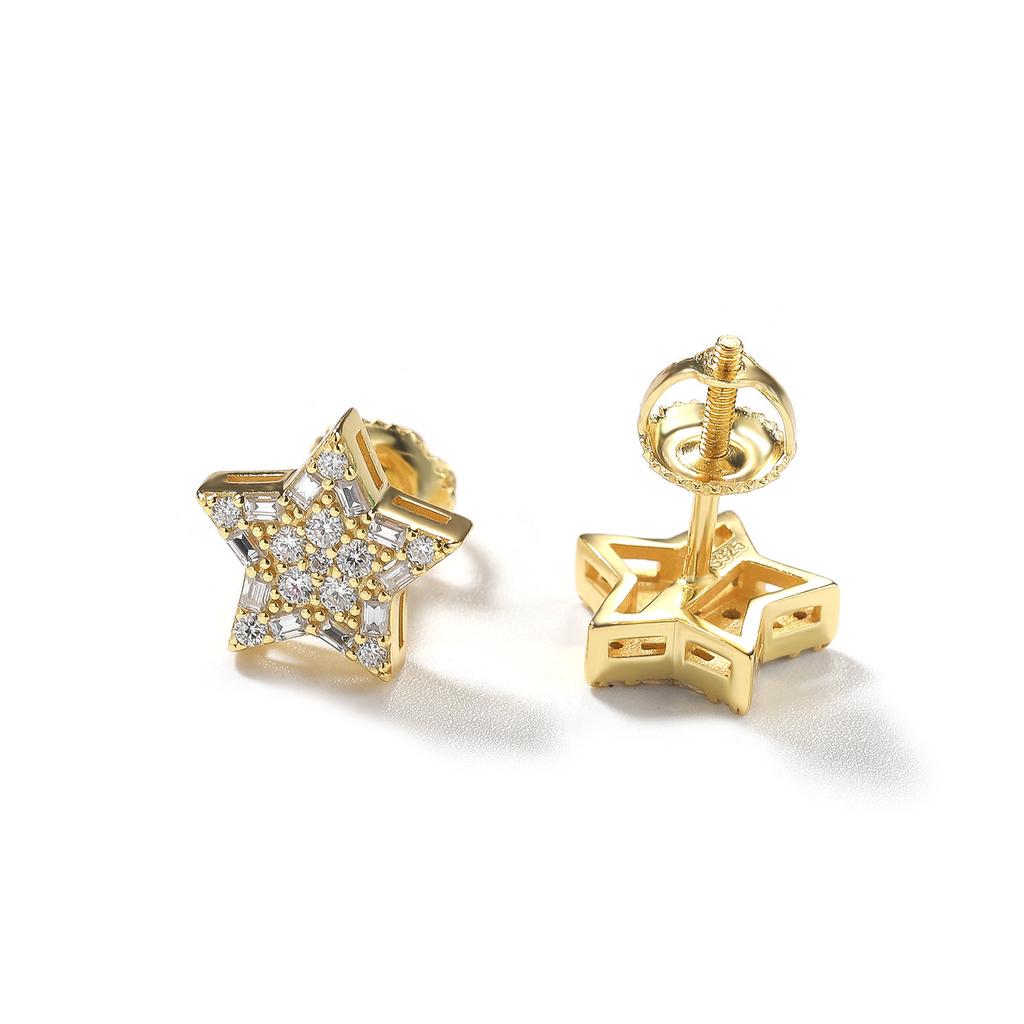 Fashion Minimalist Star Stud Earrings, Silver Set Brilliant Moissanite Pentagram Ear Jewelry, Sparkling Upscale Unisex Street Ear Studs