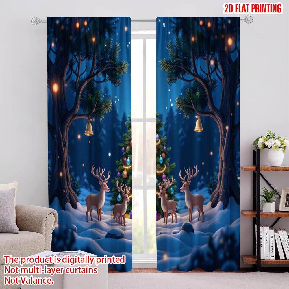 

Set Of 2 Flat Printing Merry Christmas Popular Window Curtains Trees Forest Animals Versatile Polyester Without Curtain W100*H70(CM)-Rod Pocket&1PCS
