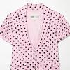 Vintage Pink Polka Dot Short Blazer Turn-down Collar Puff Sleeves Shell Buttons Womens Casual Outerwear
