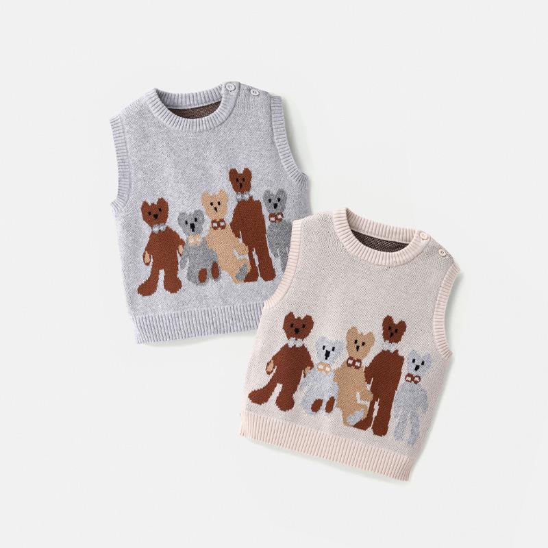Double-Layer Knit Baby Vest - Warm Round Neck Outerwear for Boys & Girls - Stylish Autumn/Winter