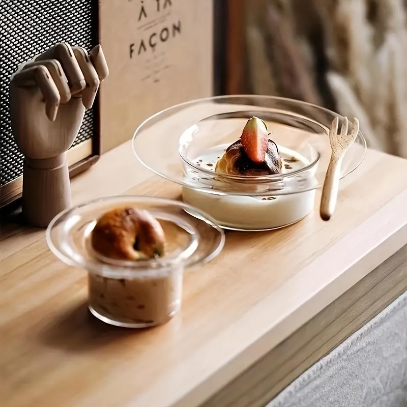 Minimalist Clear Glass Dessert Bowl Hat Shape Kitchen Cup & Plate for Ice Cream Yogurt Pudding Home Cafe Party Table Decor Gifts