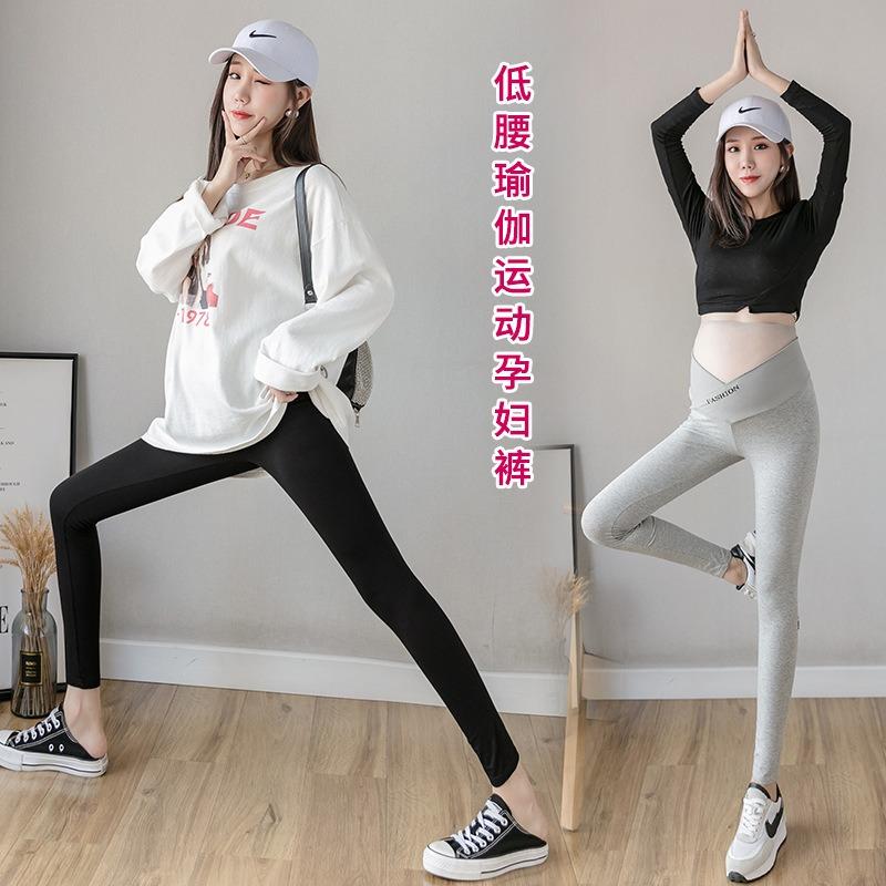 Real Shot Maternity Pants Spring and Autumn Thin Outer Leggings Low Waist Cross Support Yoga Sports Nine-point Pants