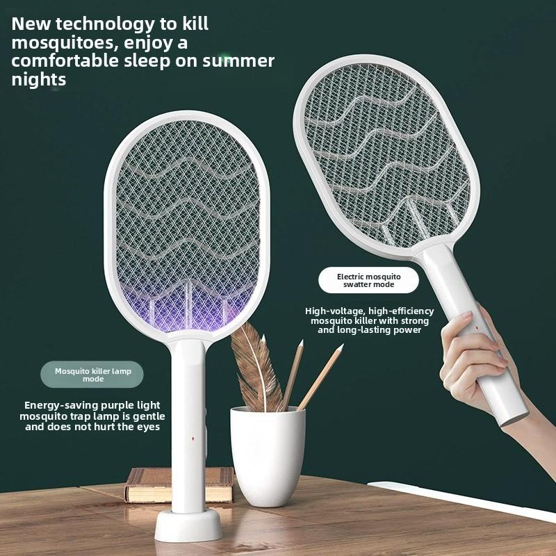 Raqueta eléctrica matamosquitos 2 en 1 recargable por USB lámpara asesina de insectos para hogar