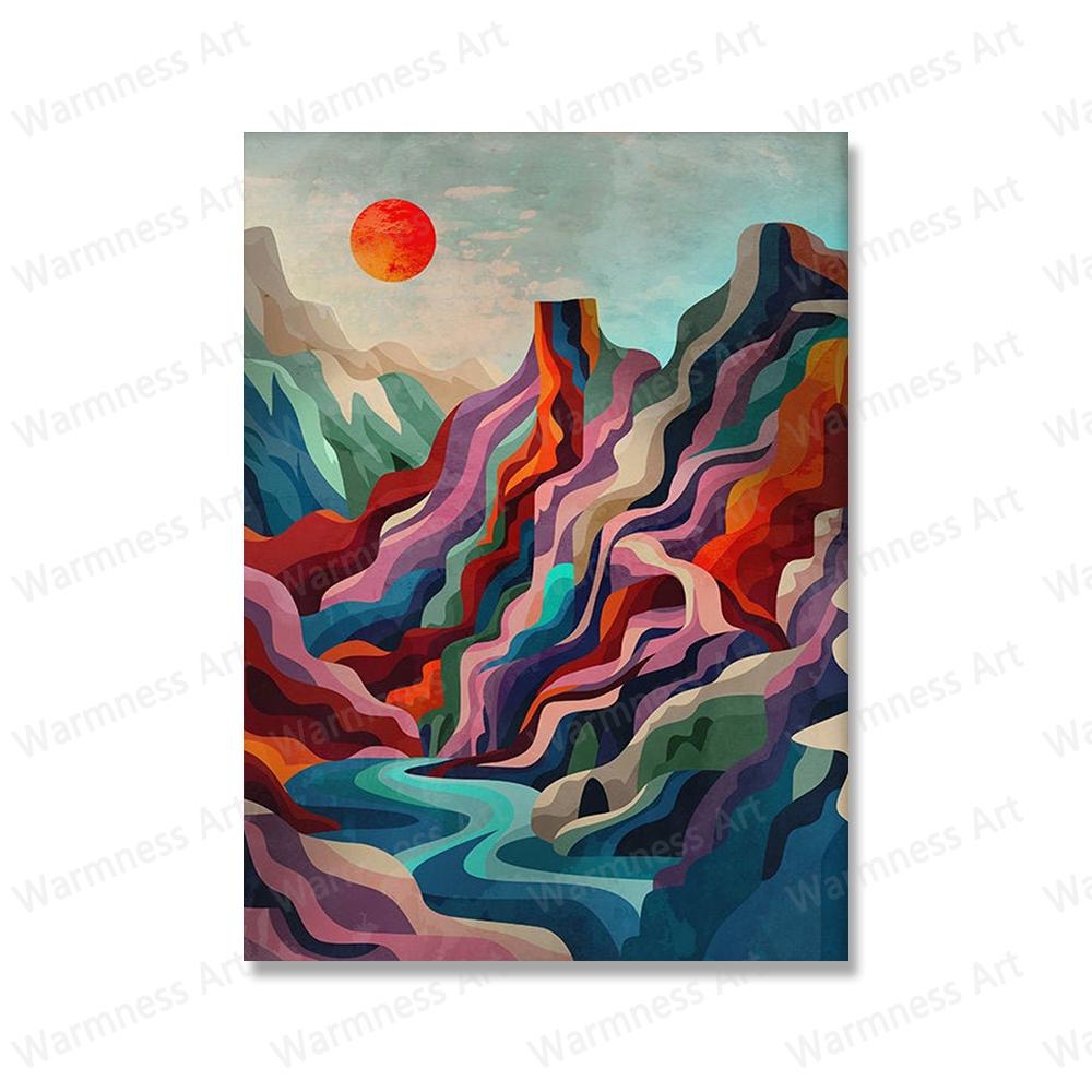 Mountain Poster Sun Sea Rainbow Ridge Canvas Painting Nordic Wall Art Print Landscape Pictures For Living Room Office Home Decor No Frame