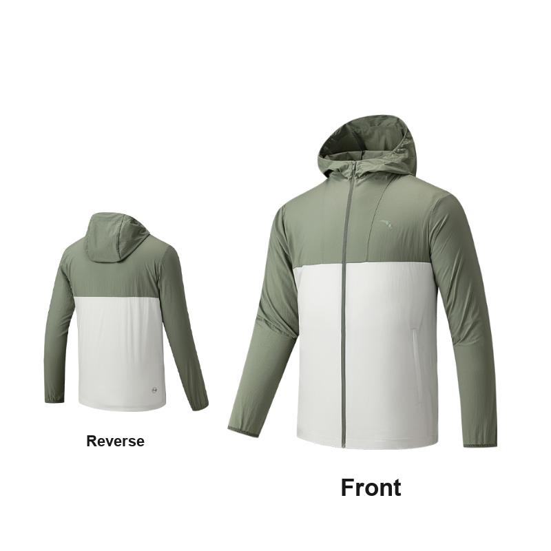 Anta Sports Casual Minimalist Color Block Hooded UV Protection Sun Shirt Men Tops Green 152527605-2