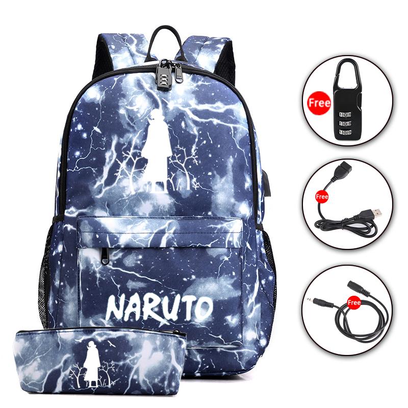 Sada 2 ks batohu Anime Naruto Cosplay batoh Akatsuki Sharingan Školní taška přes rameno pro teenagery Cestovní batoh na notebook