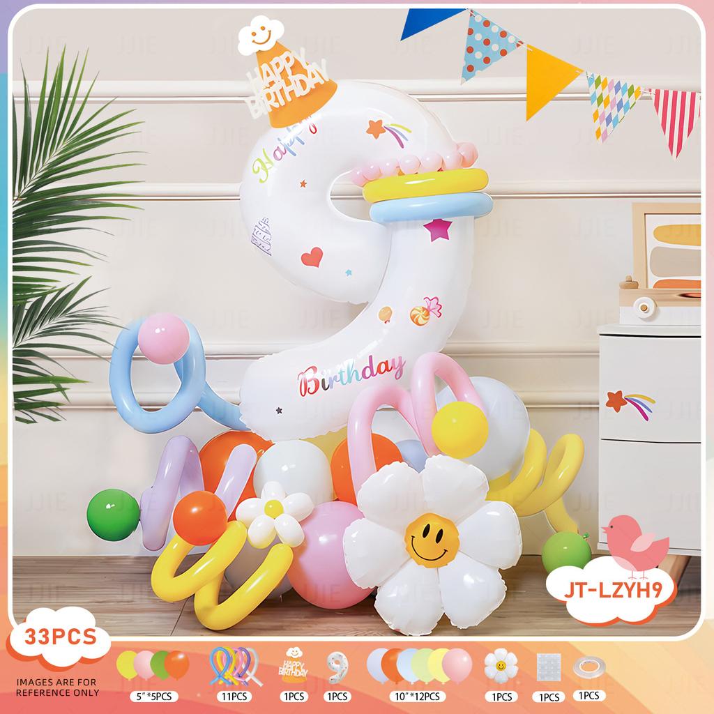 Digital Column Set New Korean Daisy Shaped Aluminum Film Balloon Birthday Party Decoration