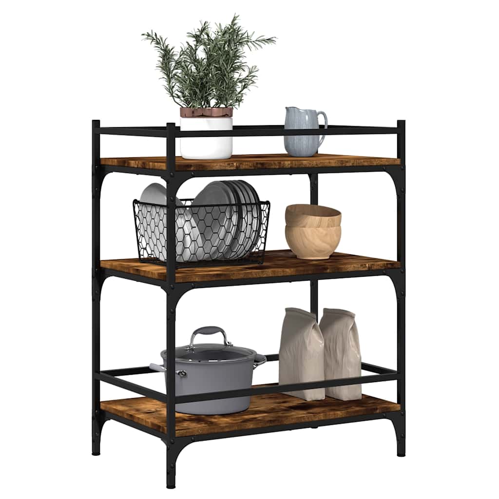 Kitchen Trolley Smoked Oak Finish 65 x 40 x 86.5 cm Engineered Wood
