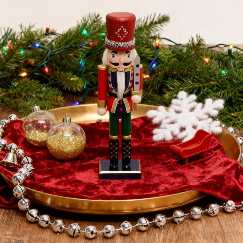 Christmas Nutcrackers Ornament Small Wooden Soldier Christmas Decorations Nutcrackers Figure Ornament for Table Shelf
