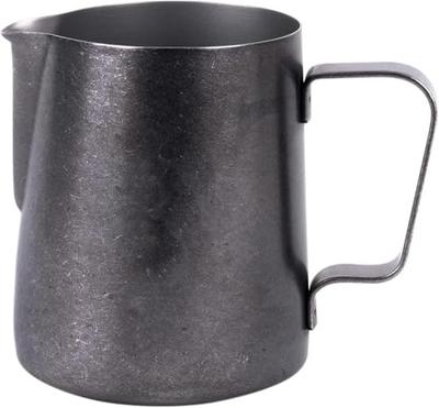 Black Vintage Inox Milk Jug, 600ml, Milk Pitcher, Made In Japan, Perfect for Cafes, Tea, Coffee, Latte Art, and Cappuccinos. Stainless Steel with Aged