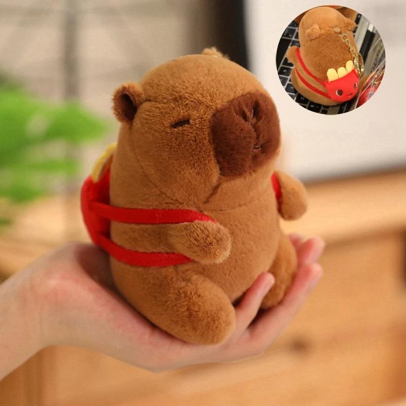 12cm Capybara Small Pendant Simulation Capibara Plushies Anime Toy With Pikachu Rabbit Cat Hat Doll Stuffed Animal Gifts