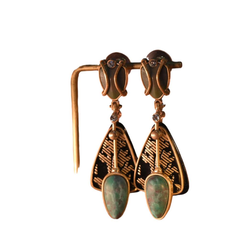 Western Vintage European & American Handmade Enamel Gold-Plated Natural Stone Unique Earrings